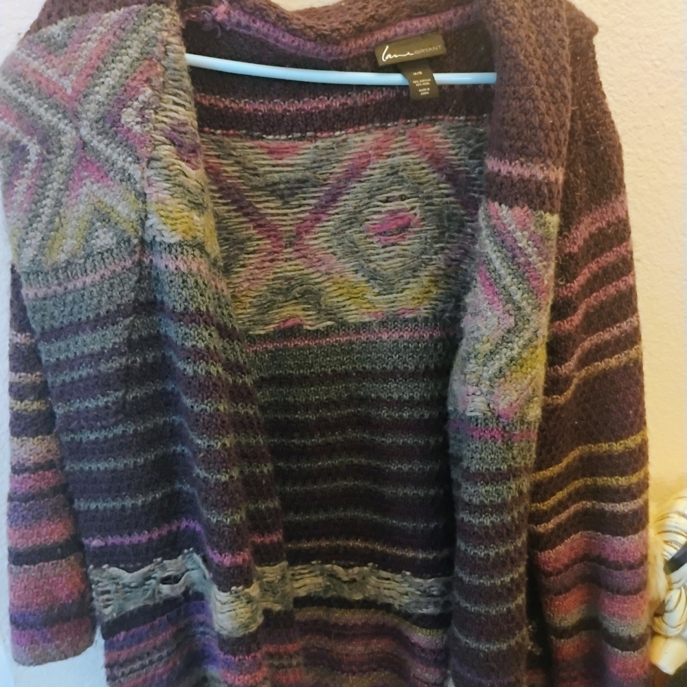Lane Bryant Purple and Pink Patterned Cardigan